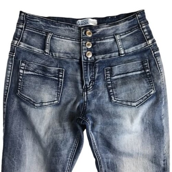 Almost Famous Button Fly Zip High Rise Skinny Jeans Size 11 Stretch Y2K 28x30 - Picture 3 of 11